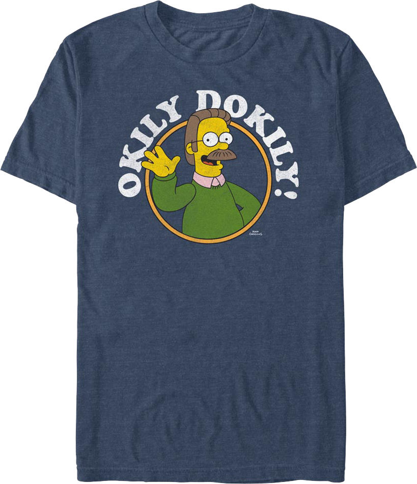 Navy Heather Ned Flanders Okily Dokily Simpsons T-Shirt Hoodie, Sweatshirt | CiraTrend.com (Image 1)