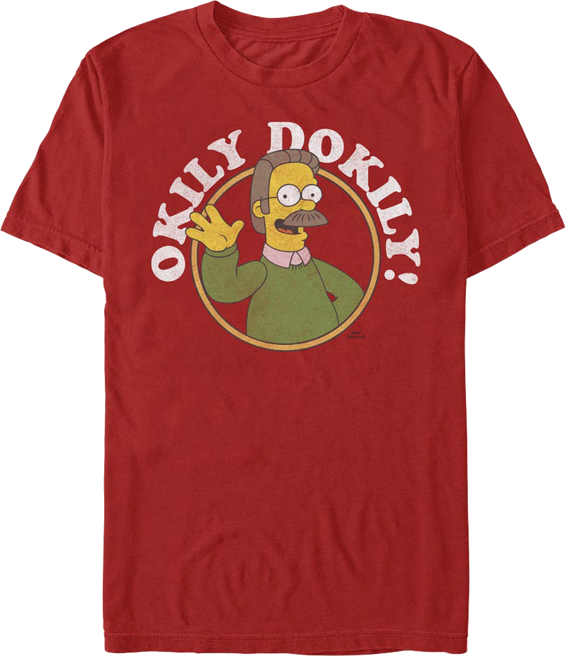 Red Ned Flanders Okily Dokily Simpsons T-Shirt Hoodie, Sweatshirt | CiraTrend.com (Image 1)