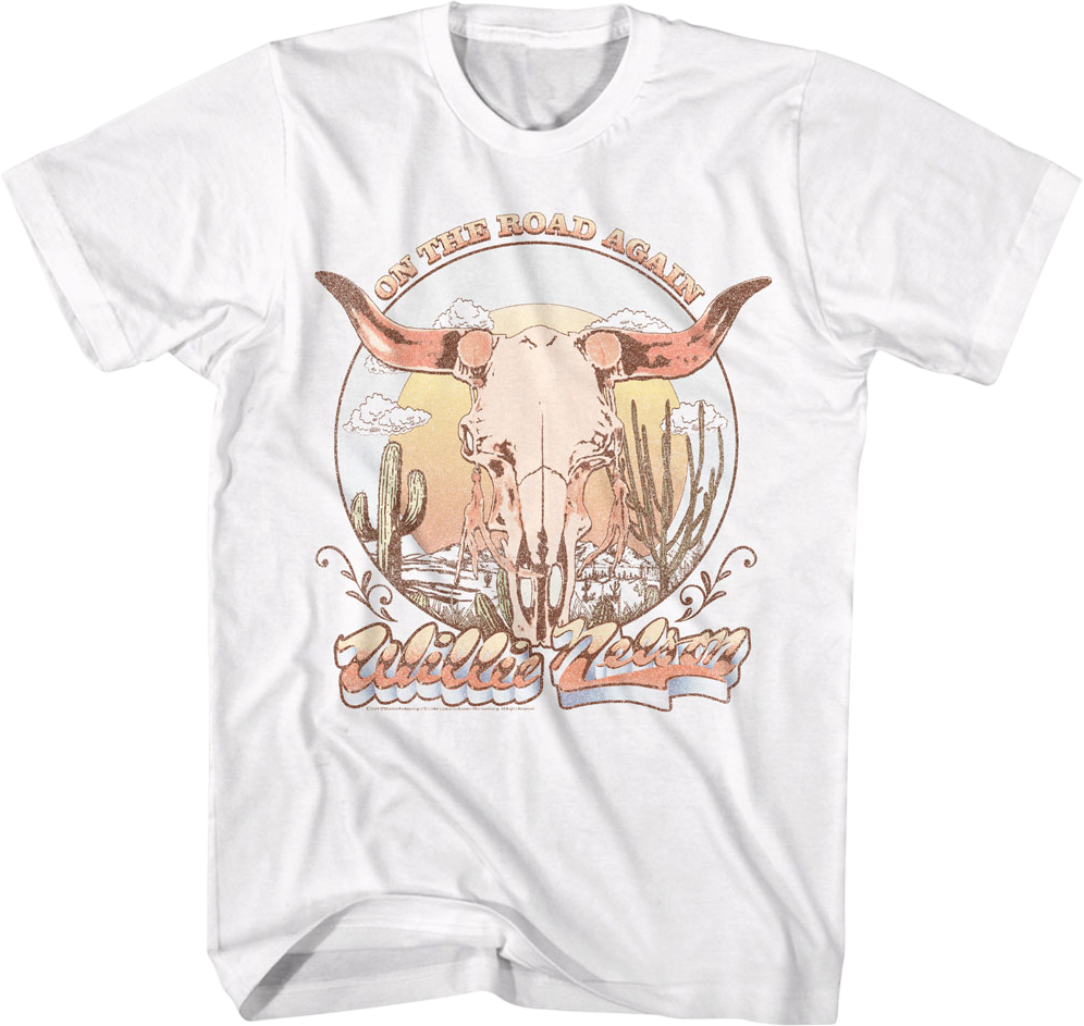 On The Road Again Skull Willie Nelson T-Shirt Hoodie, Sweatshirt | CiraTrend.com (Image 1)
