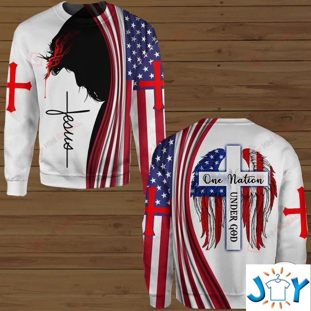 One Nation Under God Jesus American Flag 3D Hawaiian Shirt, Hoodies and Sweatshirt