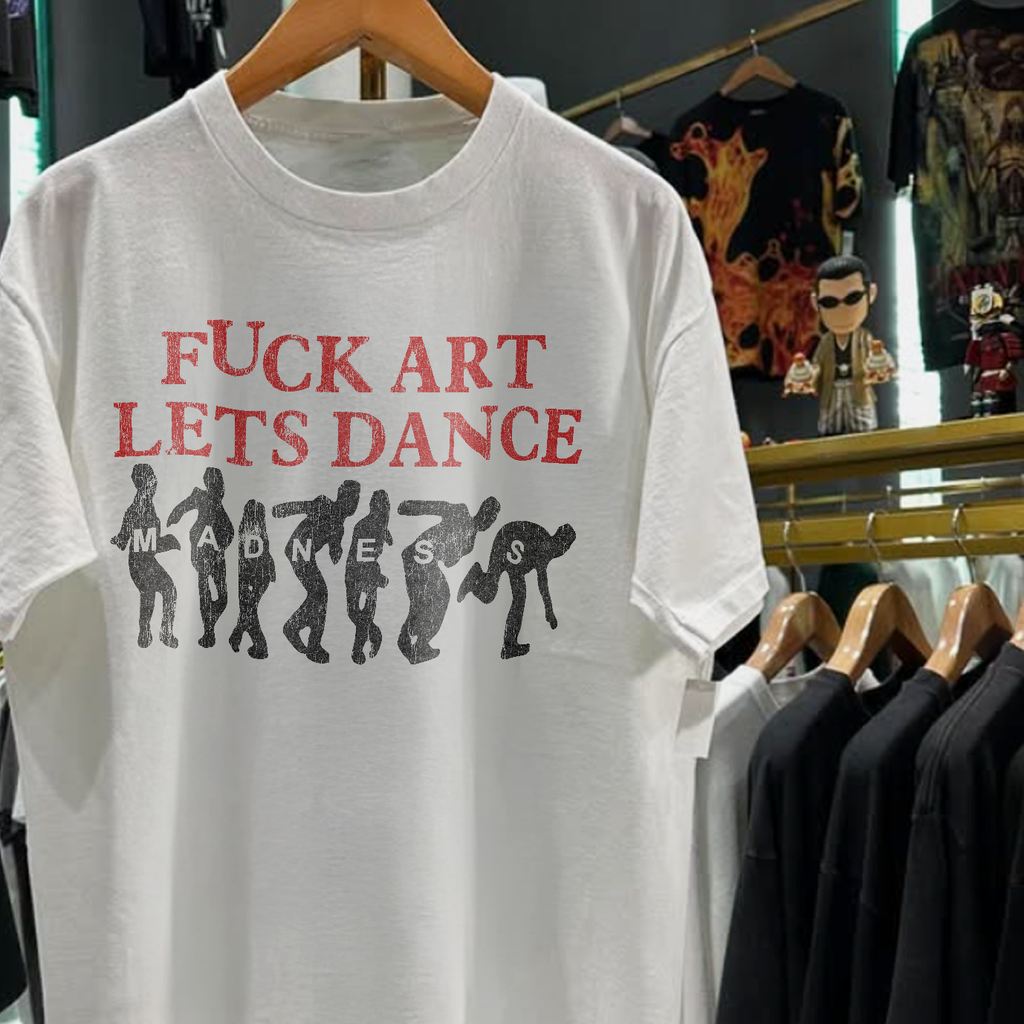 90s MADNESS 'F*CK ART, LETS DANCE' RARE WASHED WHITE T-SHIRT