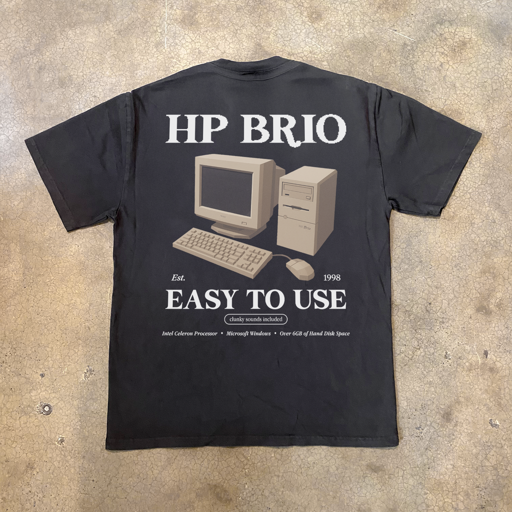 90s 'HP BRIO' RETRO COMPUTER HEAVY FADED TEE Hoodie, Sweatshirt | CiraTrend.com (Image 1)