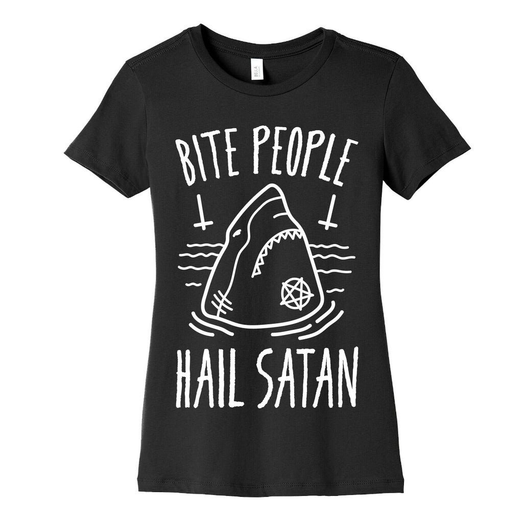 Bite People Hail Satan - Shark (White) Women's Cotton Tee