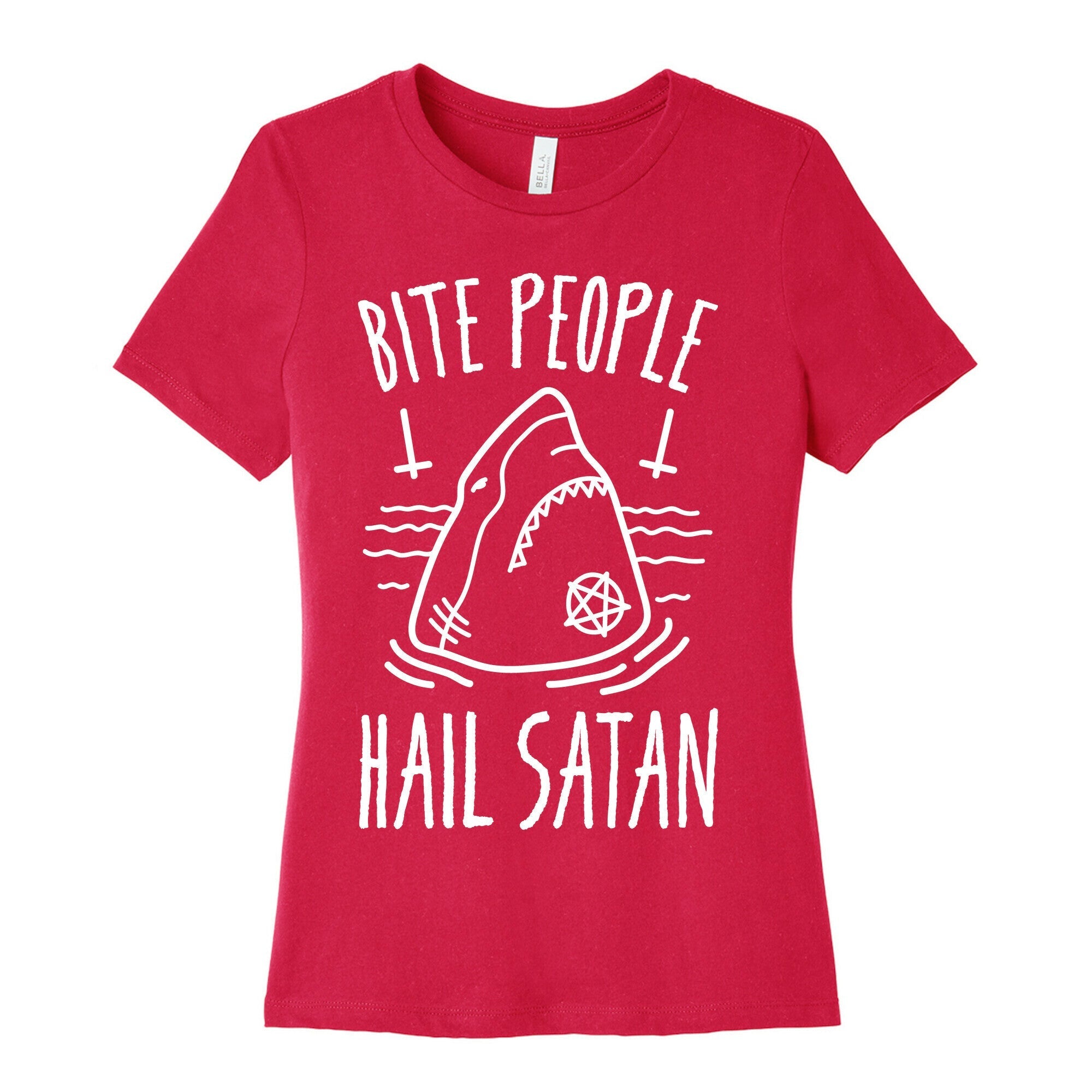 Bite People Hail Satan - Shark (White) Women's Cotton Tee
