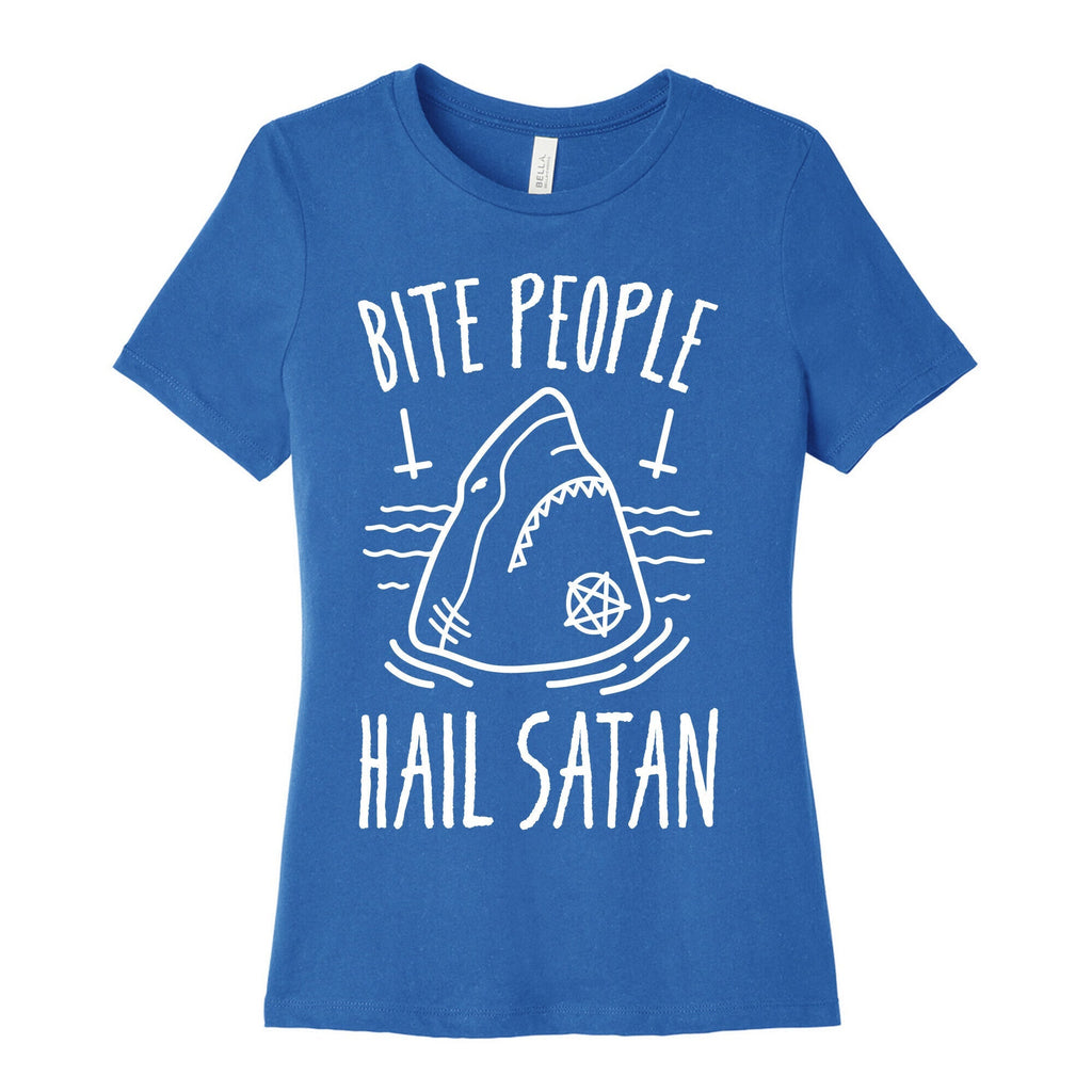 Bite People Hail Satan - Shark (White) Women's Cotton Tee