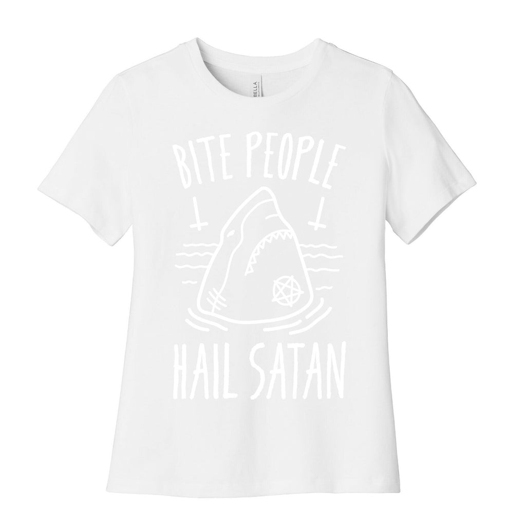 Bite People Hail Satan - Shark (White) Women's Cotton Tee