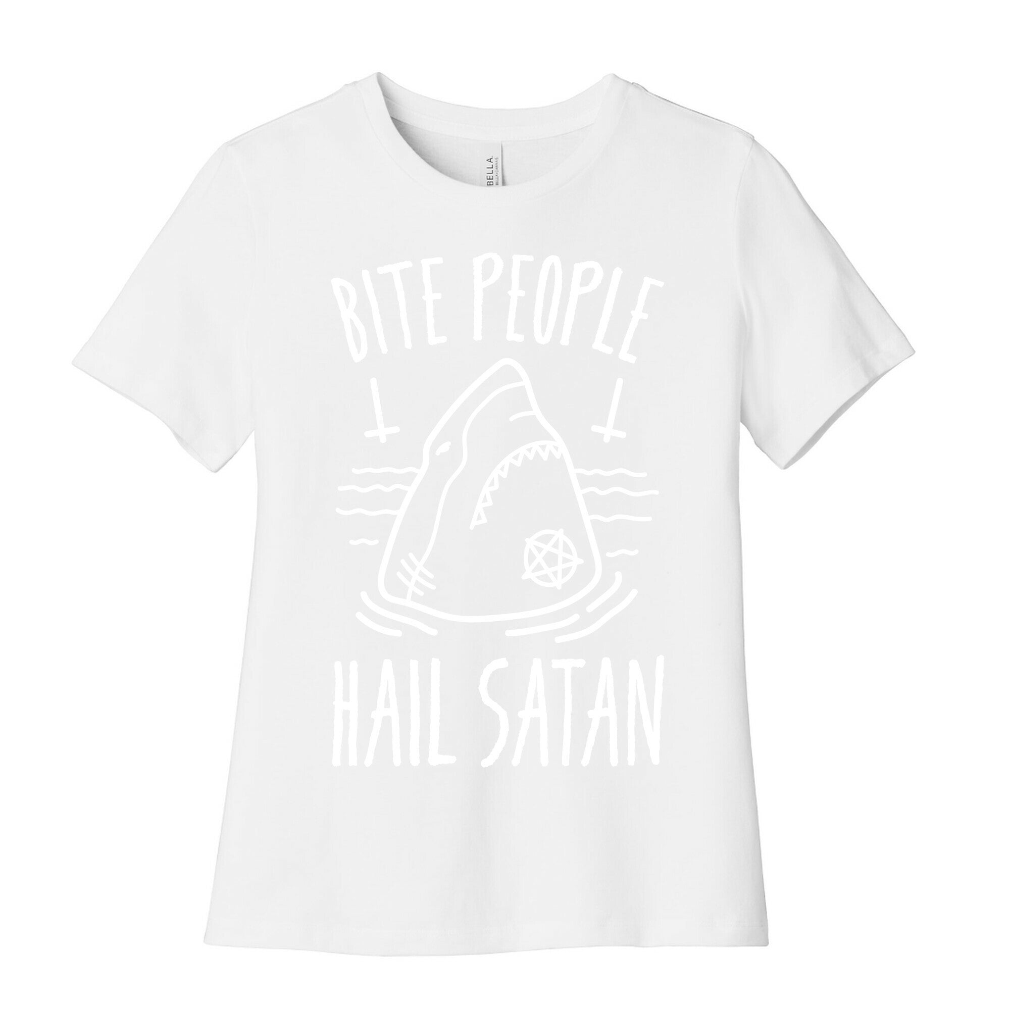 Bite People Hail Satan - Shark (White) Women's Cotton Tee