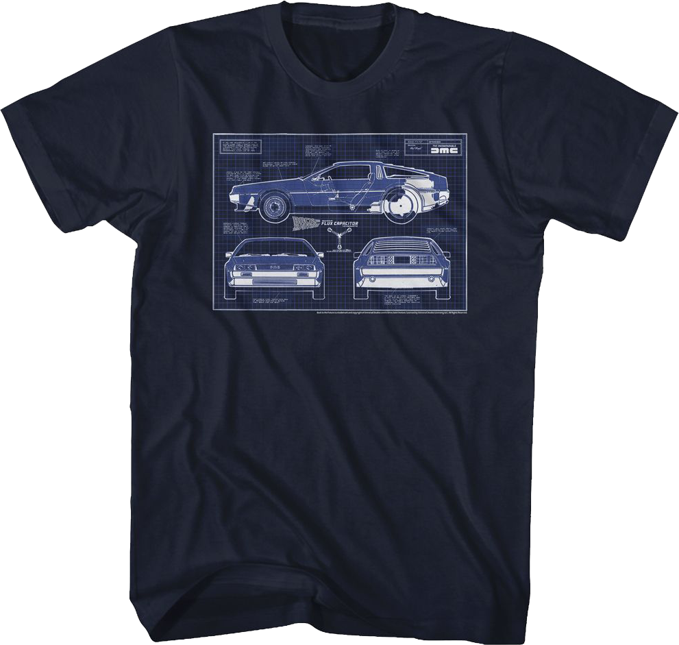 DeLorean Blueprints Back To The Future T-Shirt Hoodie, Sweatshirt | CiraTrend.com (Image 1)