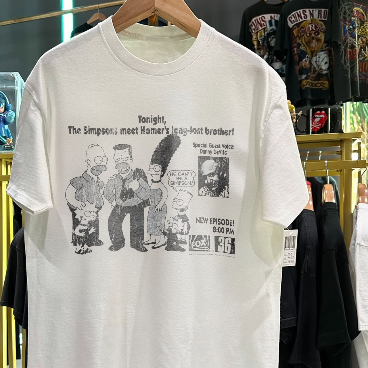 90s 'HOMER MEETS LONG LOST BROTHER' TV GUIDE RARE WASHED WHITE T-SHIRT