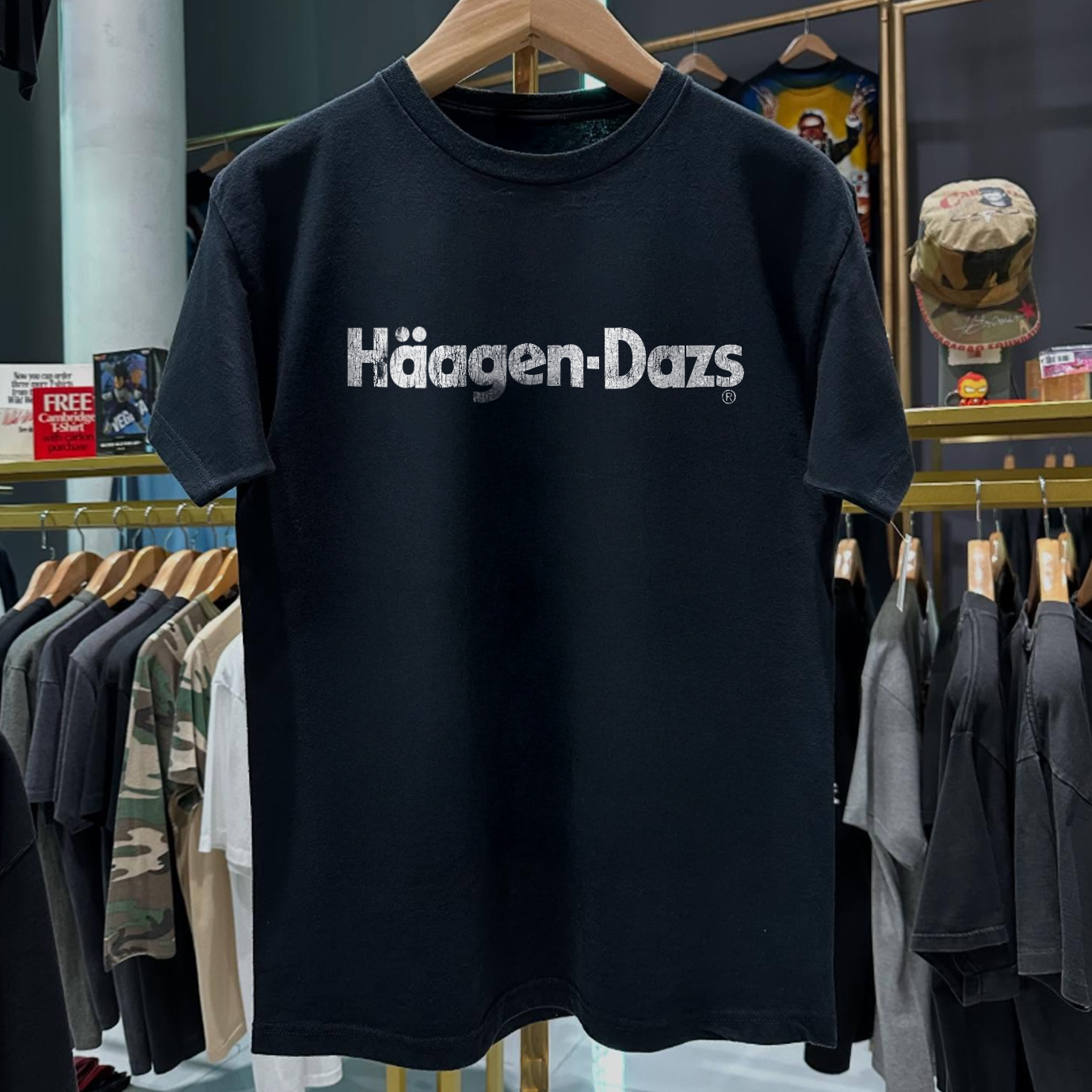 90s HAAGEN-DAZS ULTRA RARE WASHED BLACK T-SHIRT