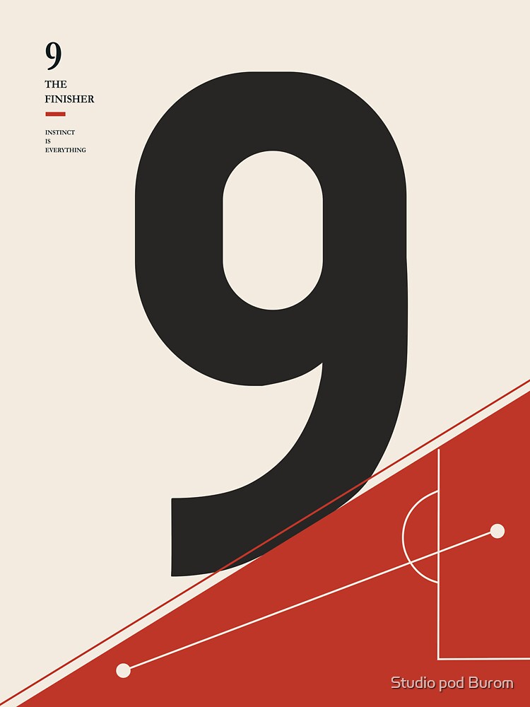 Minimalist Football Number 9 Print, Striker Art, Soccer Poster, Sports Decor, Modern Football Illustration by Studio pod Burom