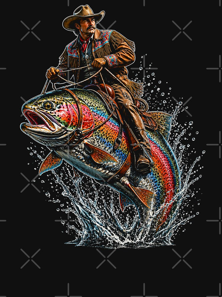 Vintage Cowboy Riding Trout Western Fishing Retro Vintage by will freed18