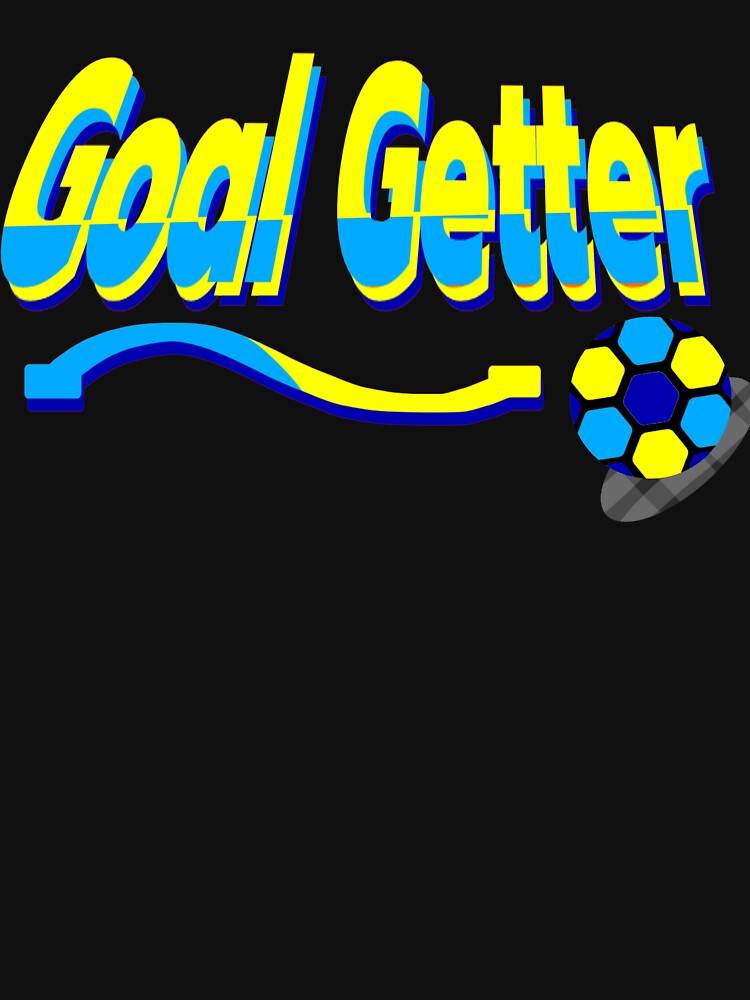 Goal Getter Blue-Yellow 3D Soccer Text with Football and Swoosh by MigWhimsy