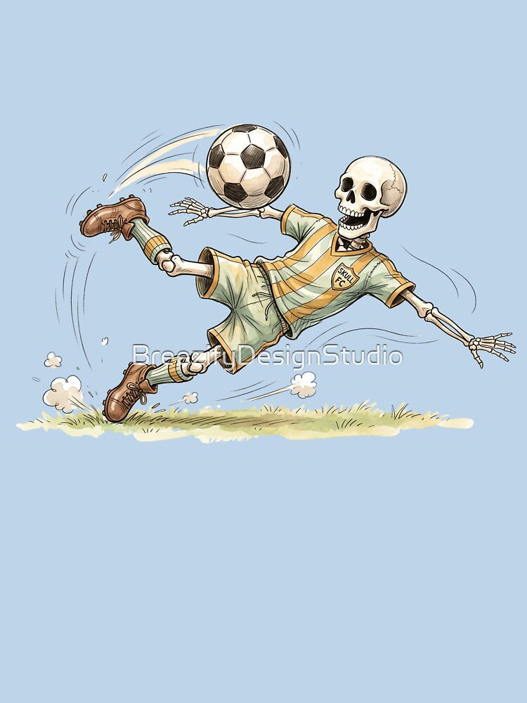 Watercolor Skeleton Soccer Player Diving Volley Kick Art by BreezifyDesignStudio