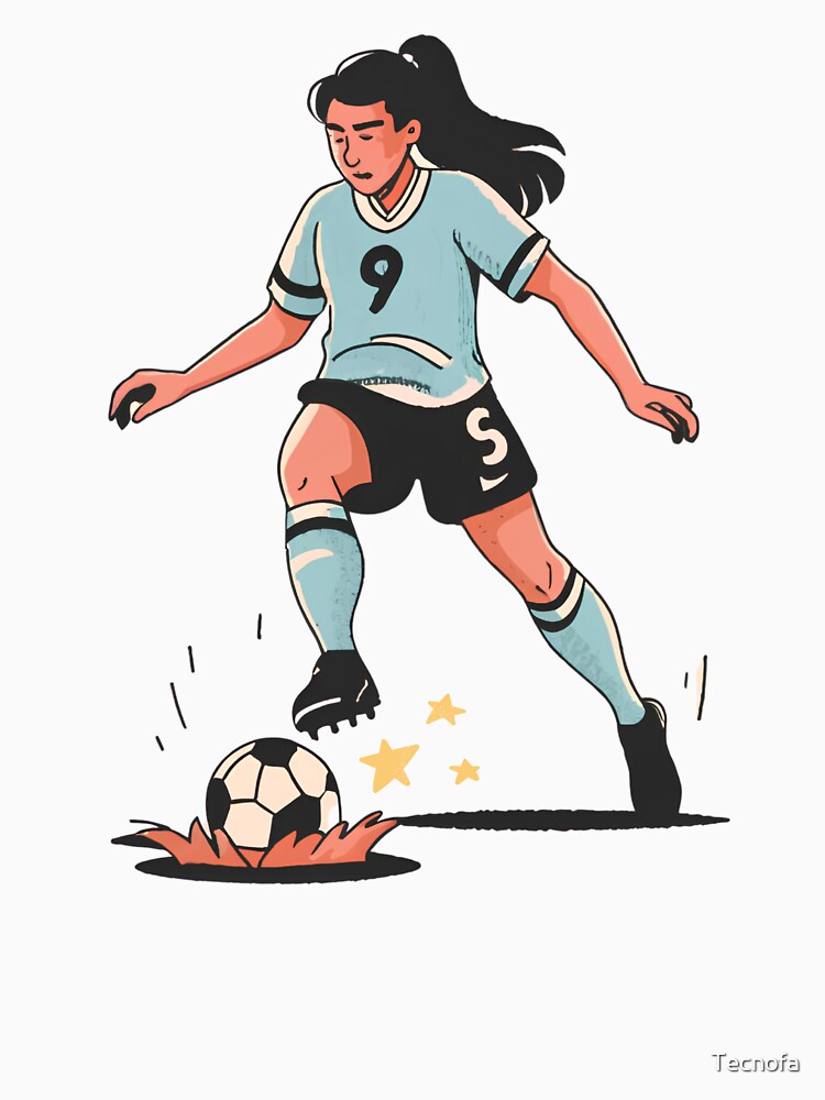 90s Nostalgia Minimalist Girl Kicking Football | Women's Soccer Enthusiast Design by Tecnofa