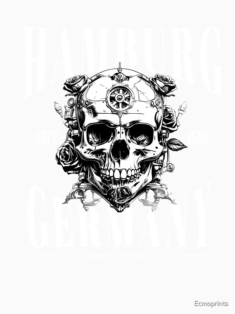 Hamburg Germany lettering with skull by Ecmoprints
