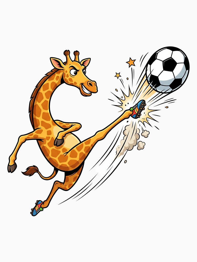 Funny Giraffe Kicking Soccer Ball Cartoon Art by rich-moda