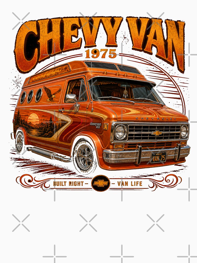 1975 Chevrolet G20 Custom Van 70s Van Culture Vintage Art by TheArtOfCar