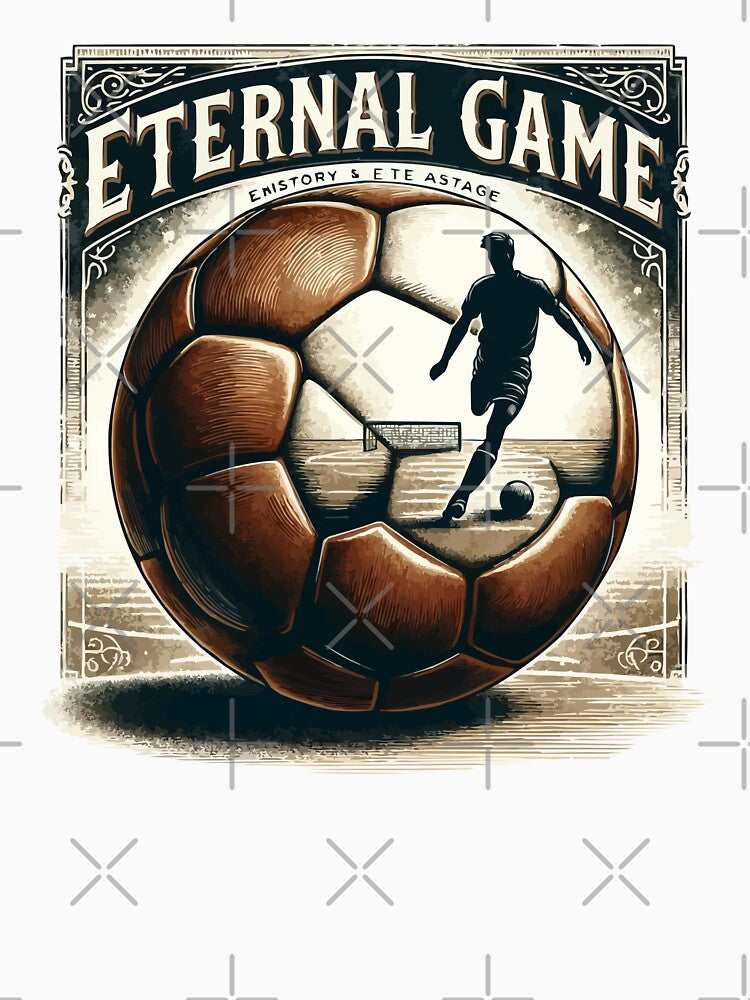 Eternal Game: Vintage Soccer Ball and Player Silhouette Design by Dinsigne