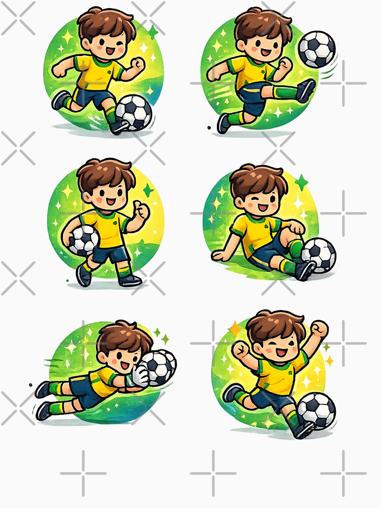 Cute Soccer Boy Icons Collection | Green and Yellow Football Sticker Set by Shape Snip Studio