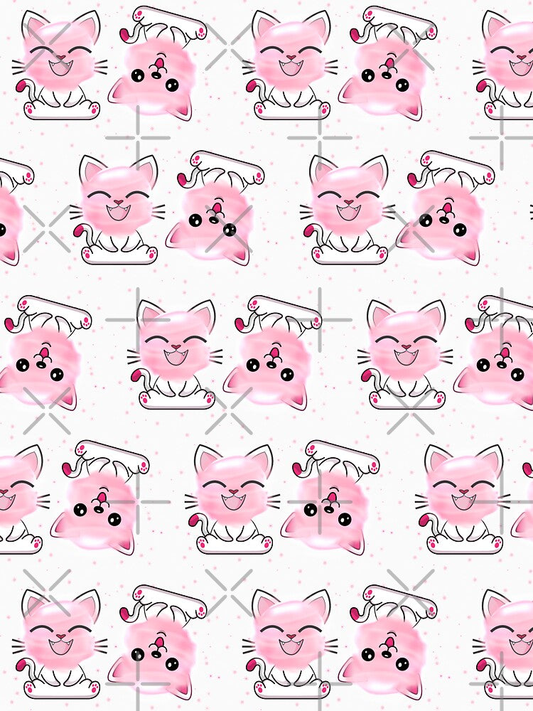 Happy Cat Sweet Pink Watercolor Cotton Candy Pattern by PinkPandaDesign