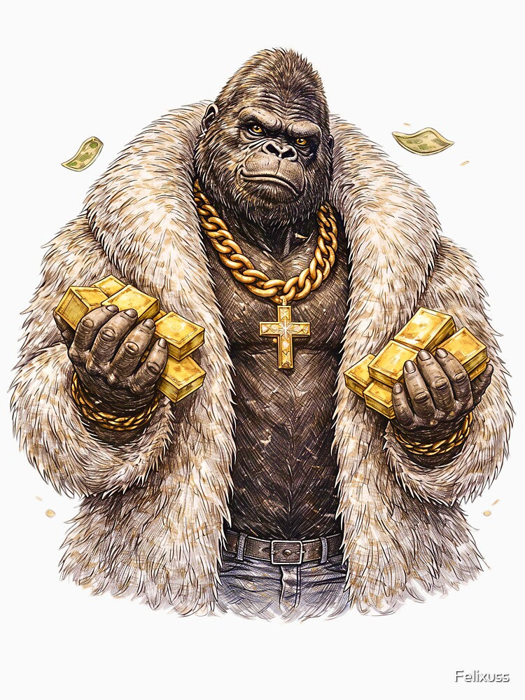 Luxury Gorilla Boss Sticker – Gold Wealth Street Animal Art by Felixuss