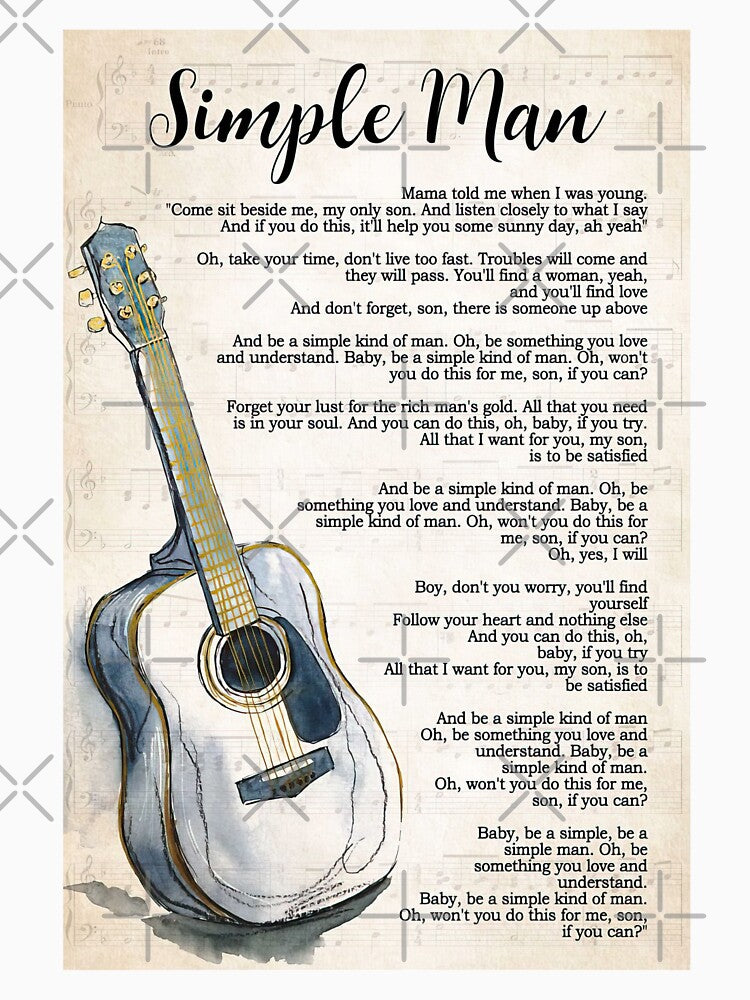 Simple Man Lyrics Poster Gift - Simple Man Lyrics With Guitar by MagicatcoArt