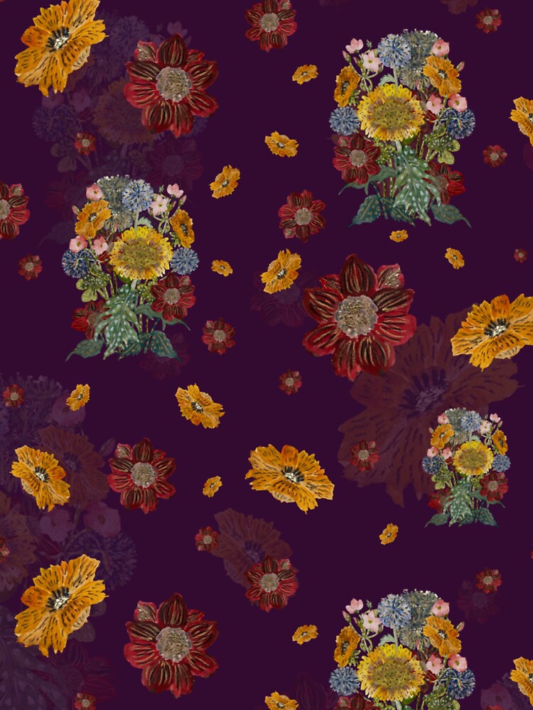 Bouquet flower seamless pattern on violet background by Yana Mustafina | Boho Soulful Designs