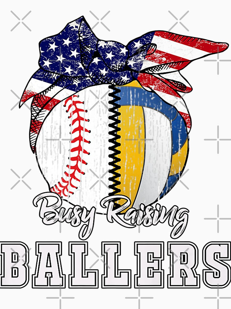Busy Raising Ballers Baseball Volleyball Tee Volleyball Mom by Mariaxjulio