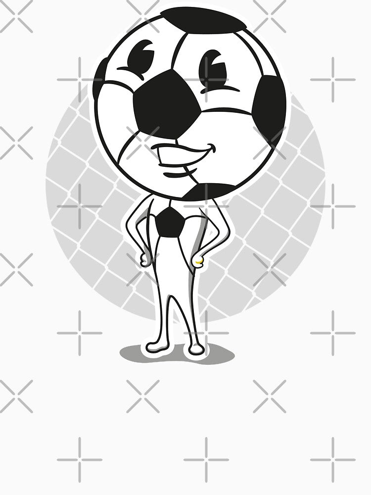 soccer ball mascot illustration with hand on waist. Ideal for educational and advertising materials by LucianoCosmo