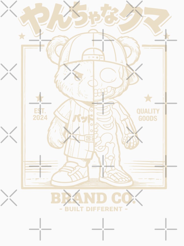 Copy of 31 Cute Chibi Bear Skull  Batter Tee Kawaii Yancha na Kuma Mischievous Bear (Black and White - Back) by KUMAINK
