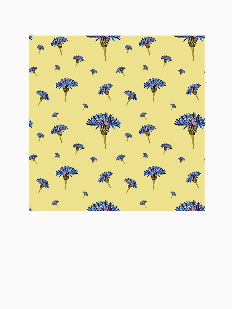 Flower blue violet pattern hand drawn watercolor yellow by Yana Mustafina | Boho Soulful Designs