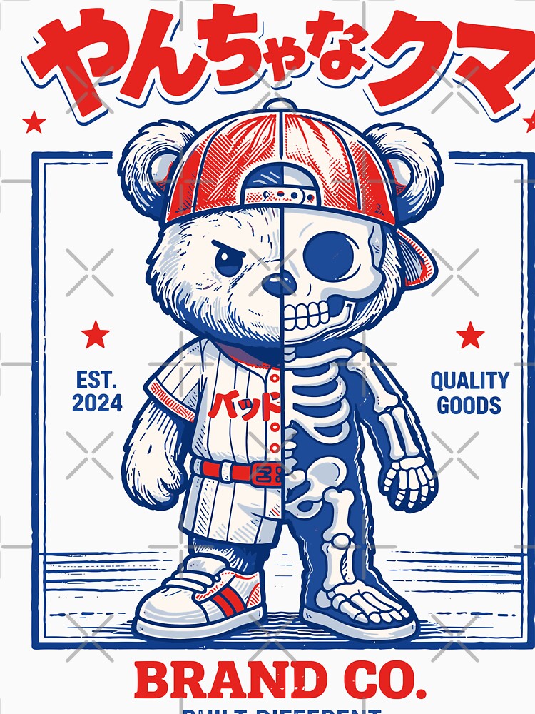 31 Cute Chibi Bear Skull  Batter Tee Kawaii Yancha na Kuma Mischievous Bear by KUMAINK