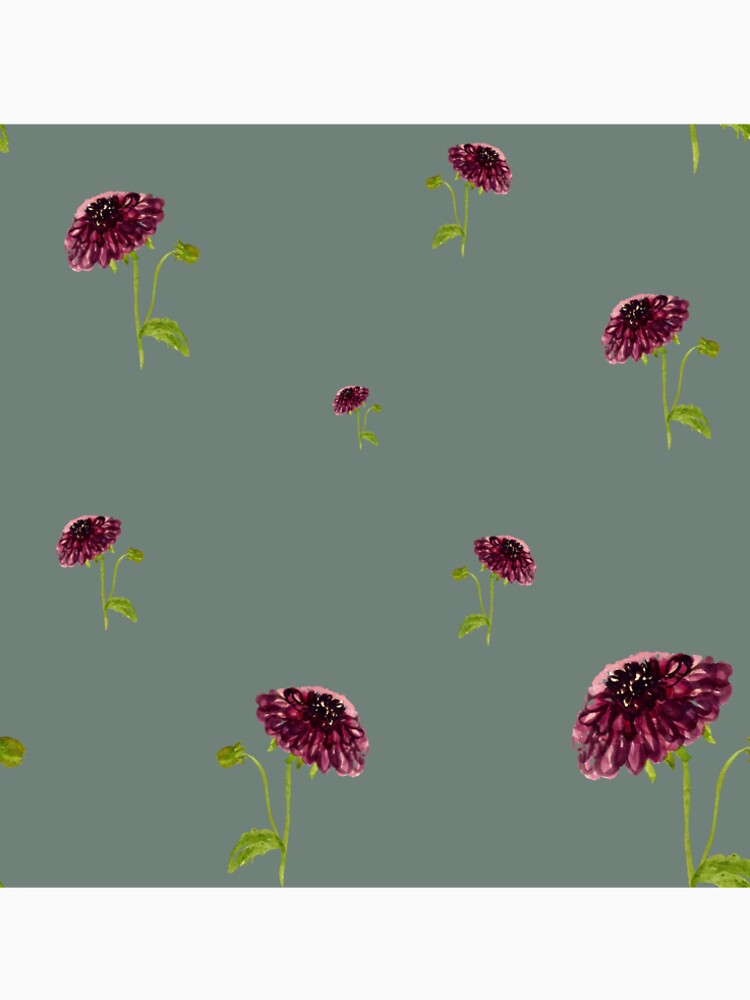 Dahlia red seamless cute pattern a watercolor mint by Yana Mustafina | Boho Soulful Designs