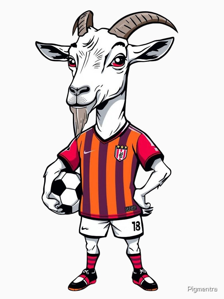 Funny Soccer Goat – Football Mascot Cartoon | Goat Player Sports Design by Pigmentra