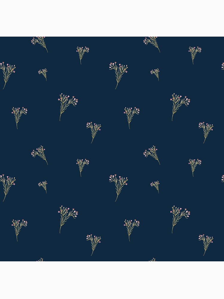 Branch pink flower floral pattern watercolor blue by Yana Mustafina | Boho Soulful Designs