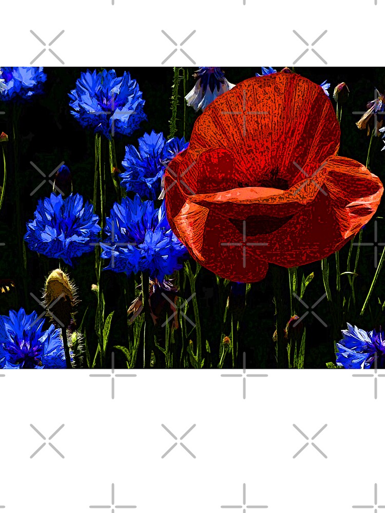 Blue and red flowers Сolor print by artdragongift 15