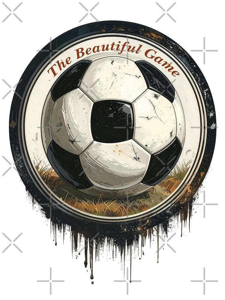 The beautiful game vintage soccer ball emblem distressed football crest retro grunge sports art by icemanphotos