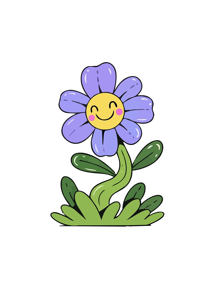 Cute smiling purple flower with a kawaii cartoon style, perfect for stickers, gifts, and cheerful aesthetic designs. by yellowpumkin