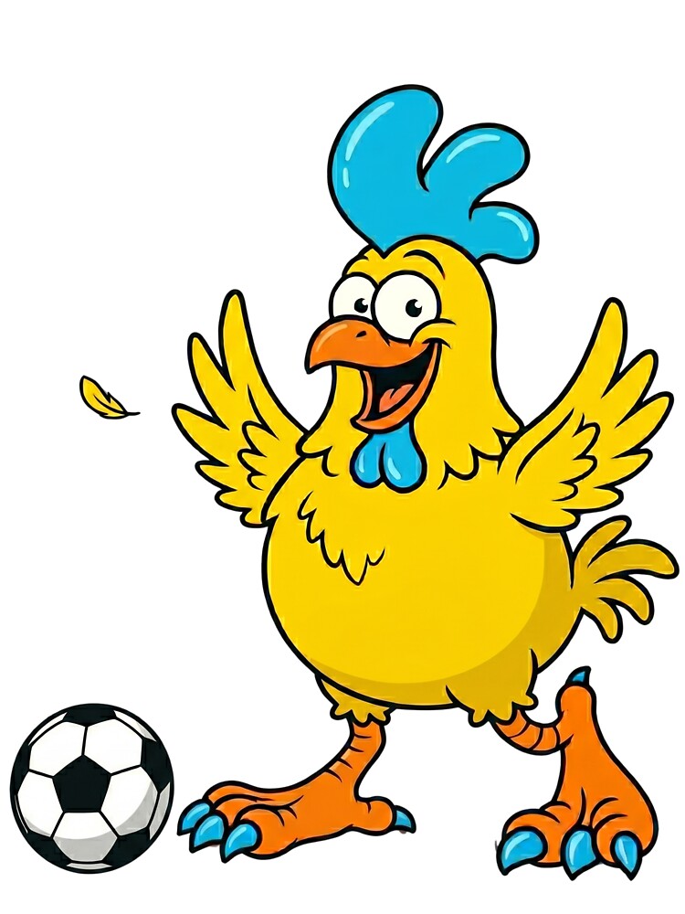 Crazy Funny Chicken Soccer Player Playing Football Cartoon by DH-ArtLab