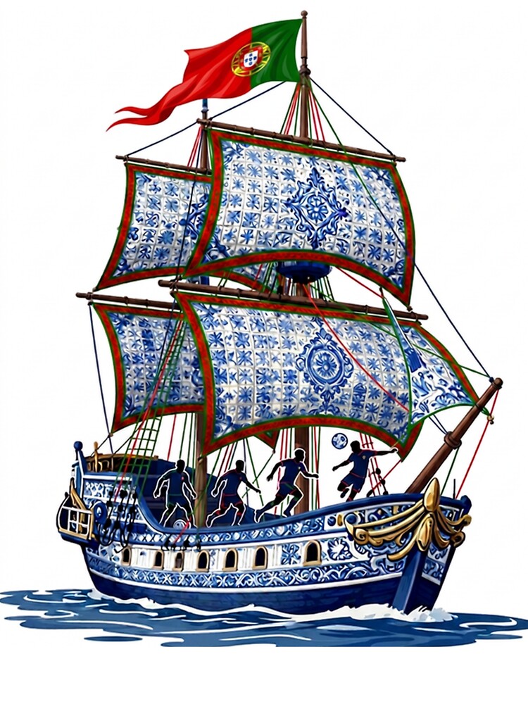 Portuguese Soccer Heritage - Nautical Azulejo Caravel Art by pixelandpassionart