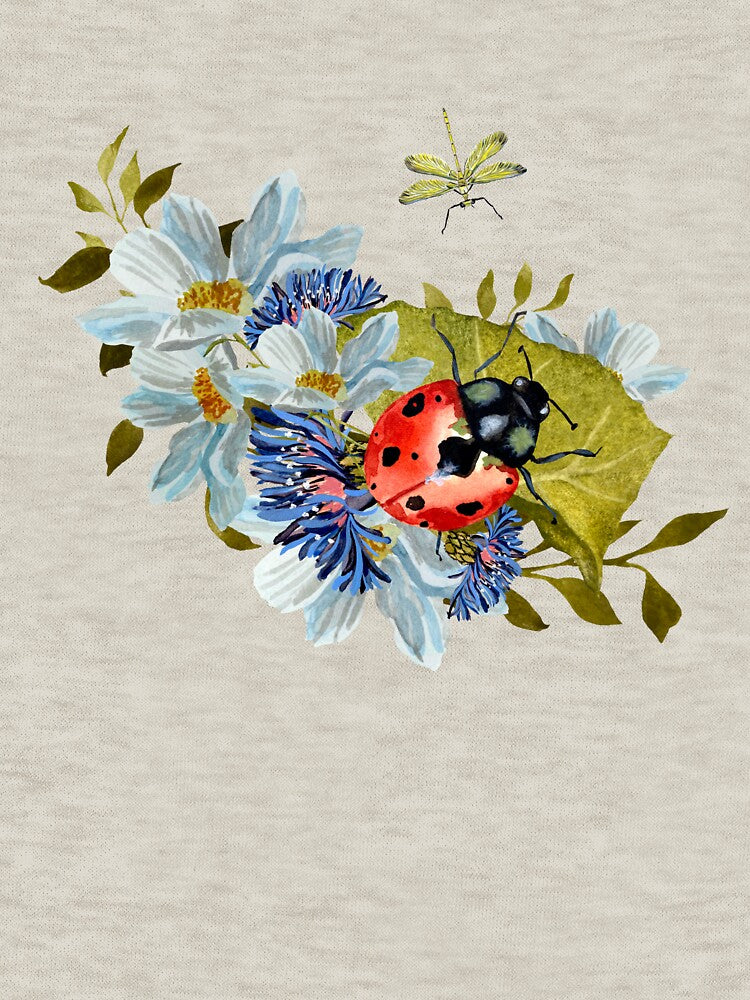 Flower daisy ladybug leaves dragonfly a watercolor beige by Yana Mustafina | Boho Soulful Designs