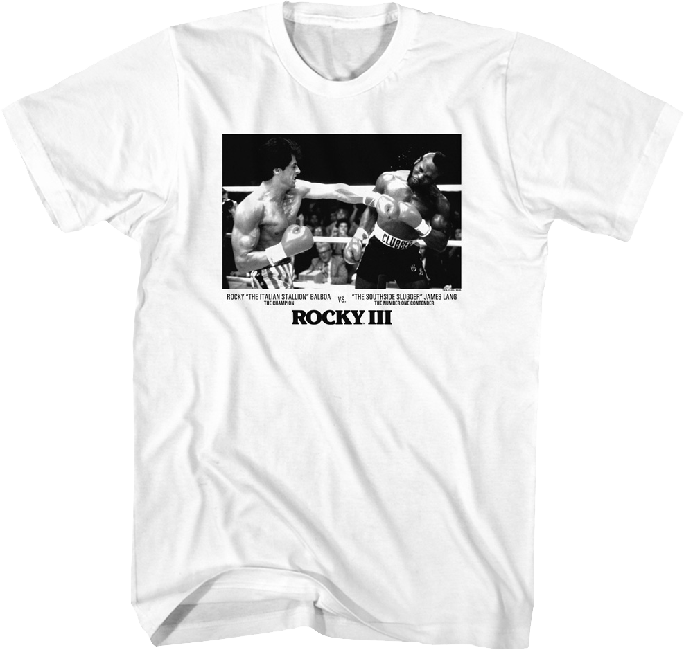 Rocky Balboa vs. Clubber Lang Black And White Photo Rocky III T-Shirt Hoodie, Sweatshirt | CiraTrend.com (Image 1)