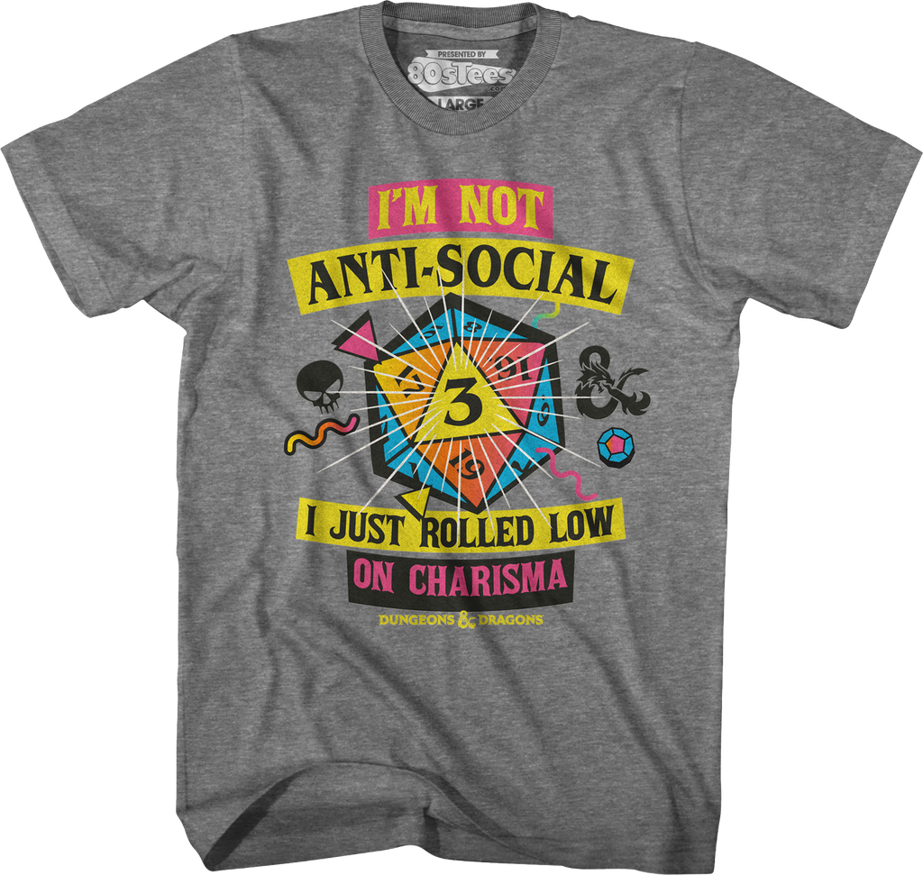 Graphite Heather Rolled Low On Charisma Dungeons & Dragons T-Shirt Hoodie, Sweatshirt | CiraTrend.com (Image 1)