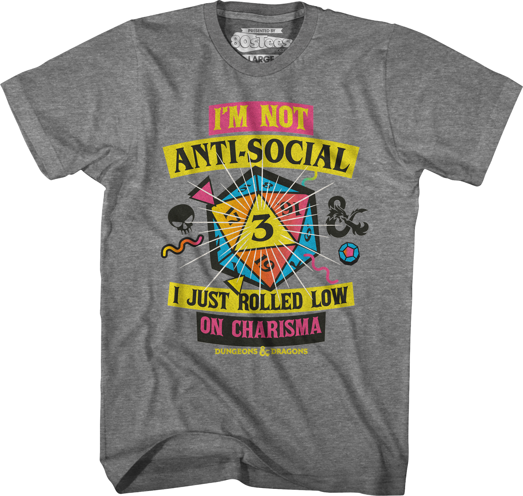 Graphite Heather Rolled Low On Charisma Dungeons & Dragons T-Shirt Hoodie, Sweatshirt | CiraTrend.com (Image 1)