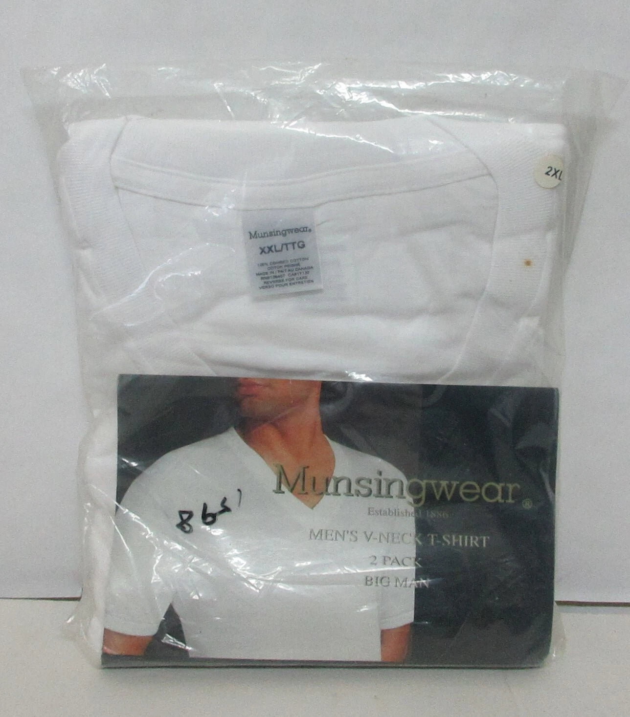 Munsingwear Men's V Neck T Shirt Pack of 2 Pack 2XL 100% Combed Cotton New