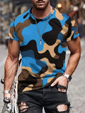 Men T-Shirt Camouflage Abstract Pattern Blue Black Brown Casual Short Sleeve Tee