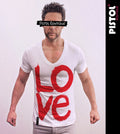 Pistol Boutique Herren Slim Fit Weißes Deep V-Ausschnitt T-Shirt