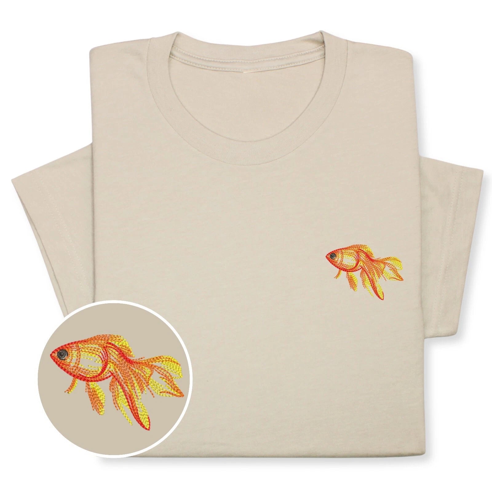 Goldfish Embroidered T-shirt Gift, Custom Embroidered Fish Unisex T-shirt!