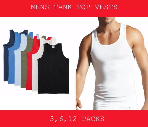 12x MENS VEST 100% Cotton TANK TOP SUMMER TRAINING GYM VEST MULTI PACK PLAIN LOT
